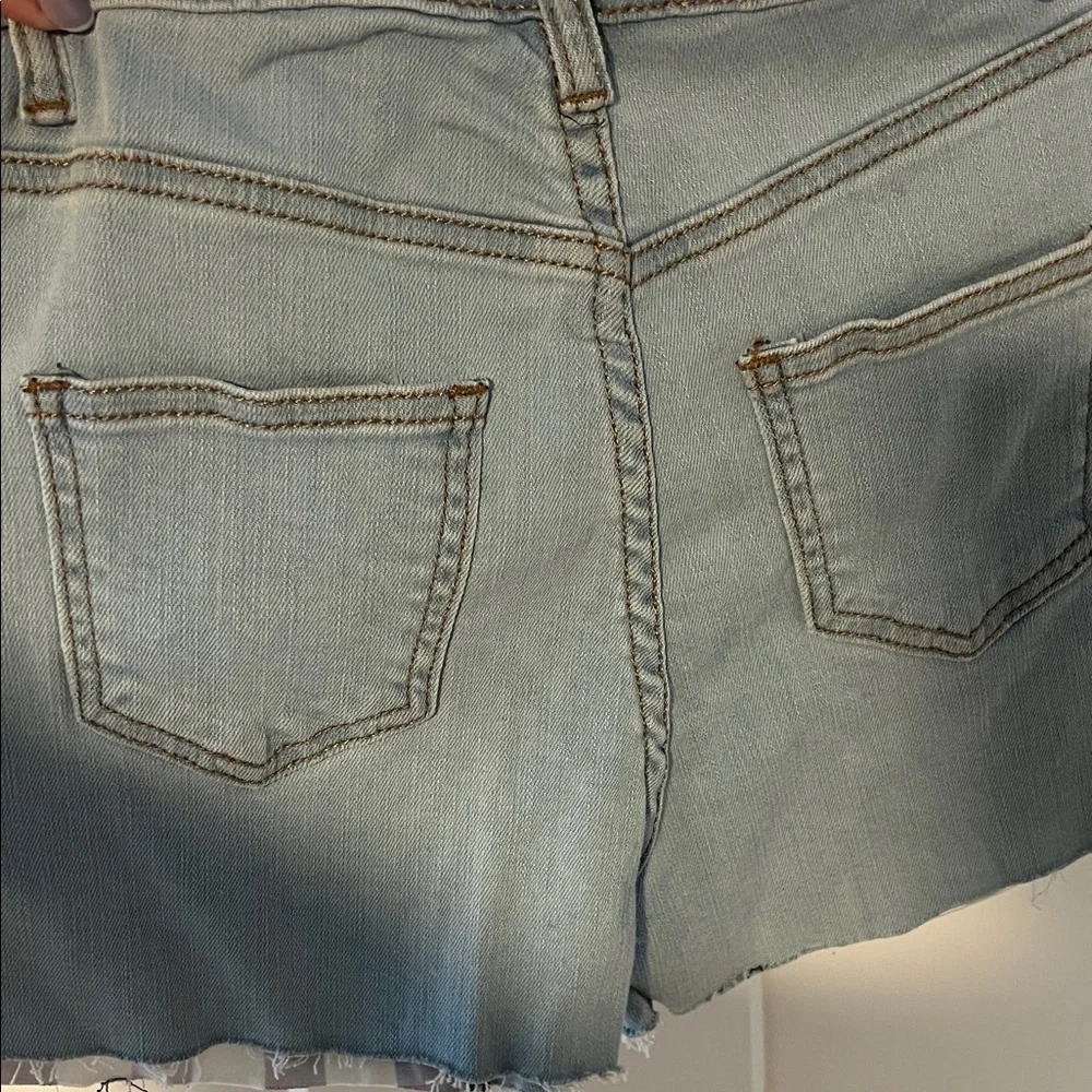 Francesca's Collections Blue Jean Shorts with Star and Stripe Design - Picture 3 of 3